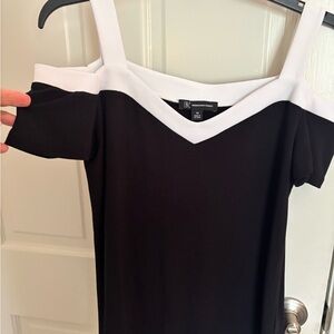 INC International Concepts Black and White V-Neck Top